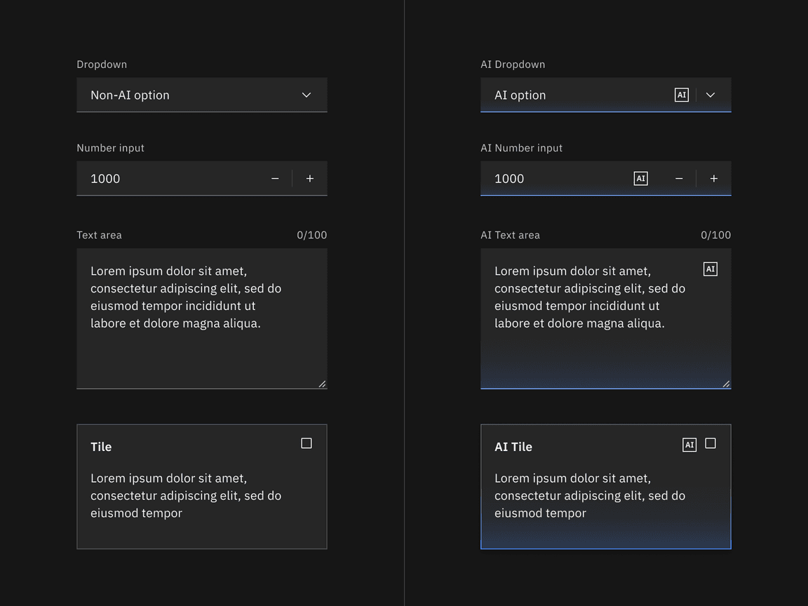 Dark mode examples of AI carbon components.